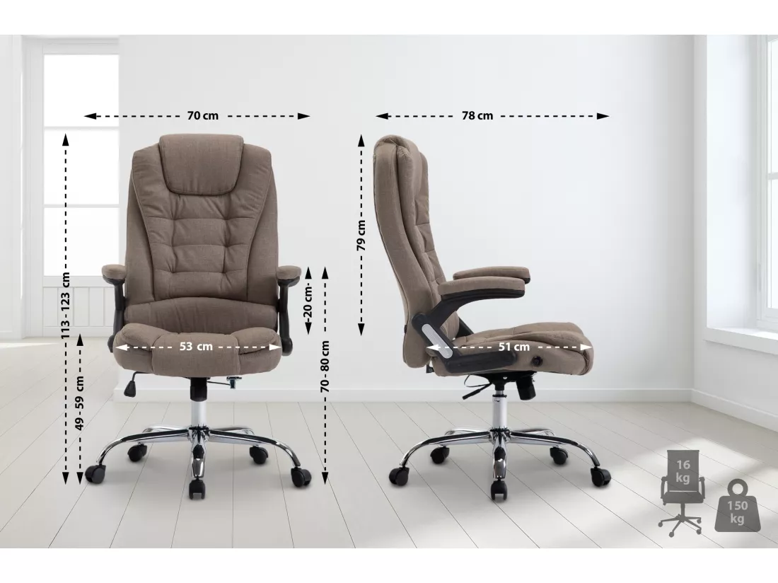 Chaise de bureau - Tissu & Métal chromé - Taupe - Thor