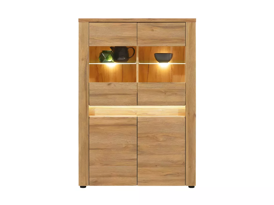 Argentier 4 portes battantes Chêne à LED - BIELSKO - L 91,5 x l 40 x H 132 cm