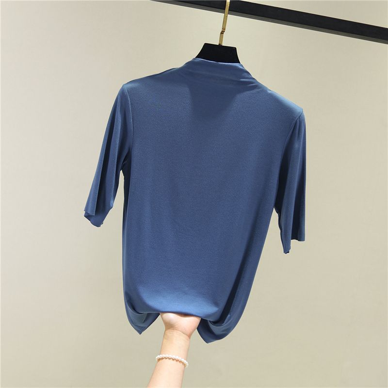 KUMI - T-shirt met opstaande kraag en elleboogmouwen