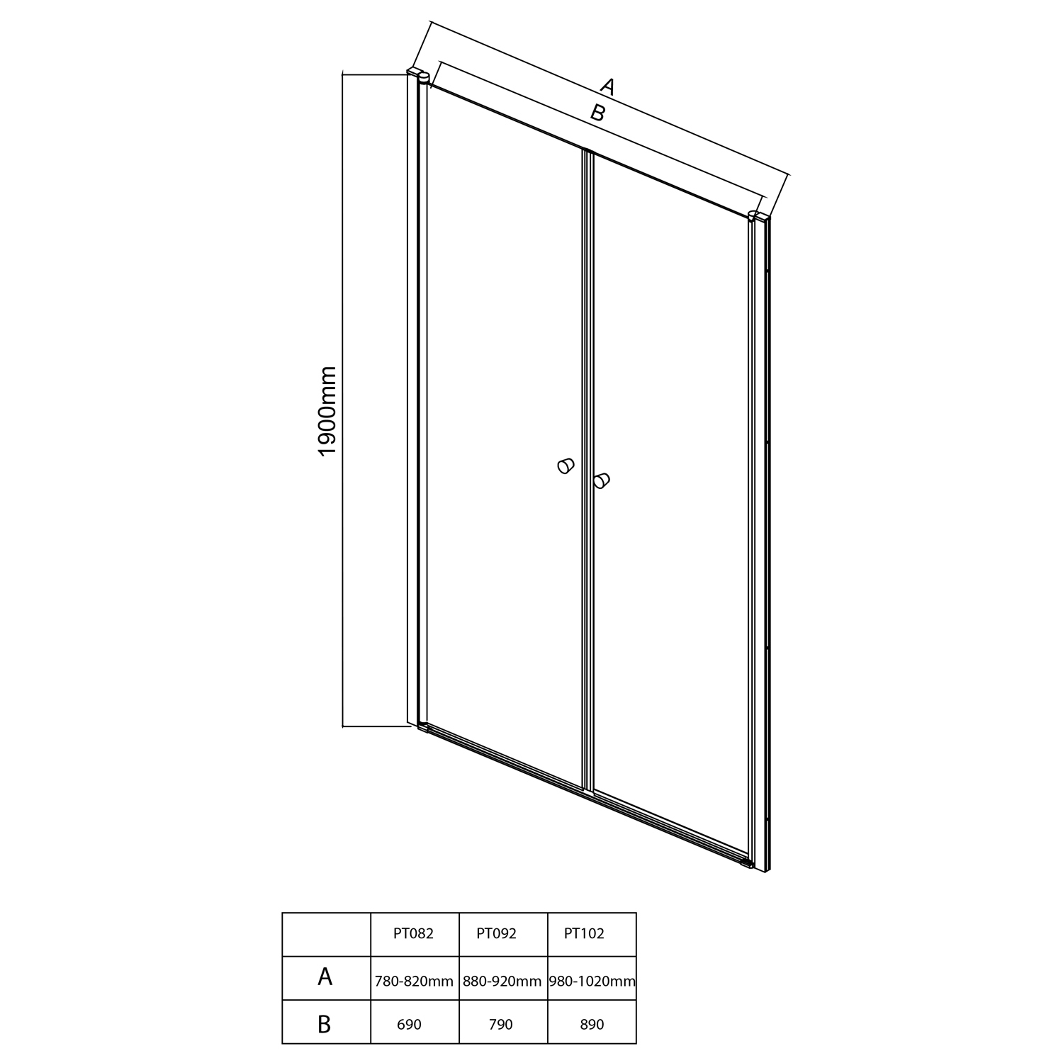 Aqualine Pilot pendeldeuren chroom 90x190cm