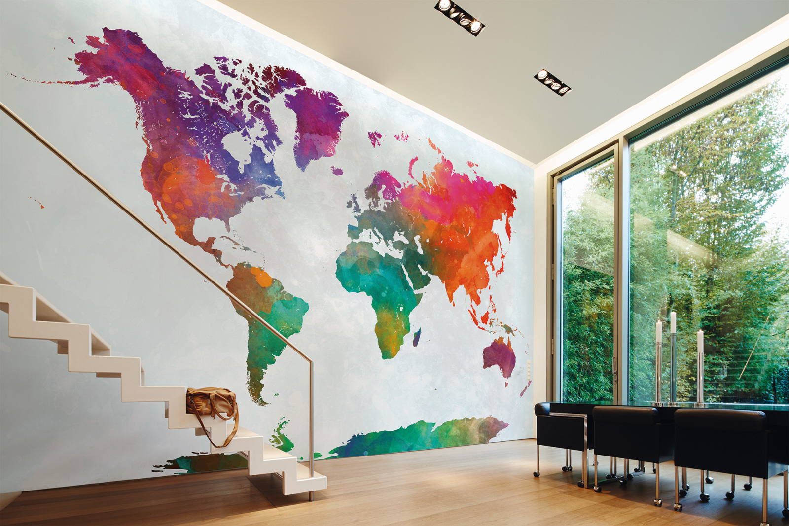 Fototapete DESIGNWALLS - bunt-grau - Weltkarte - 2,55 Meter