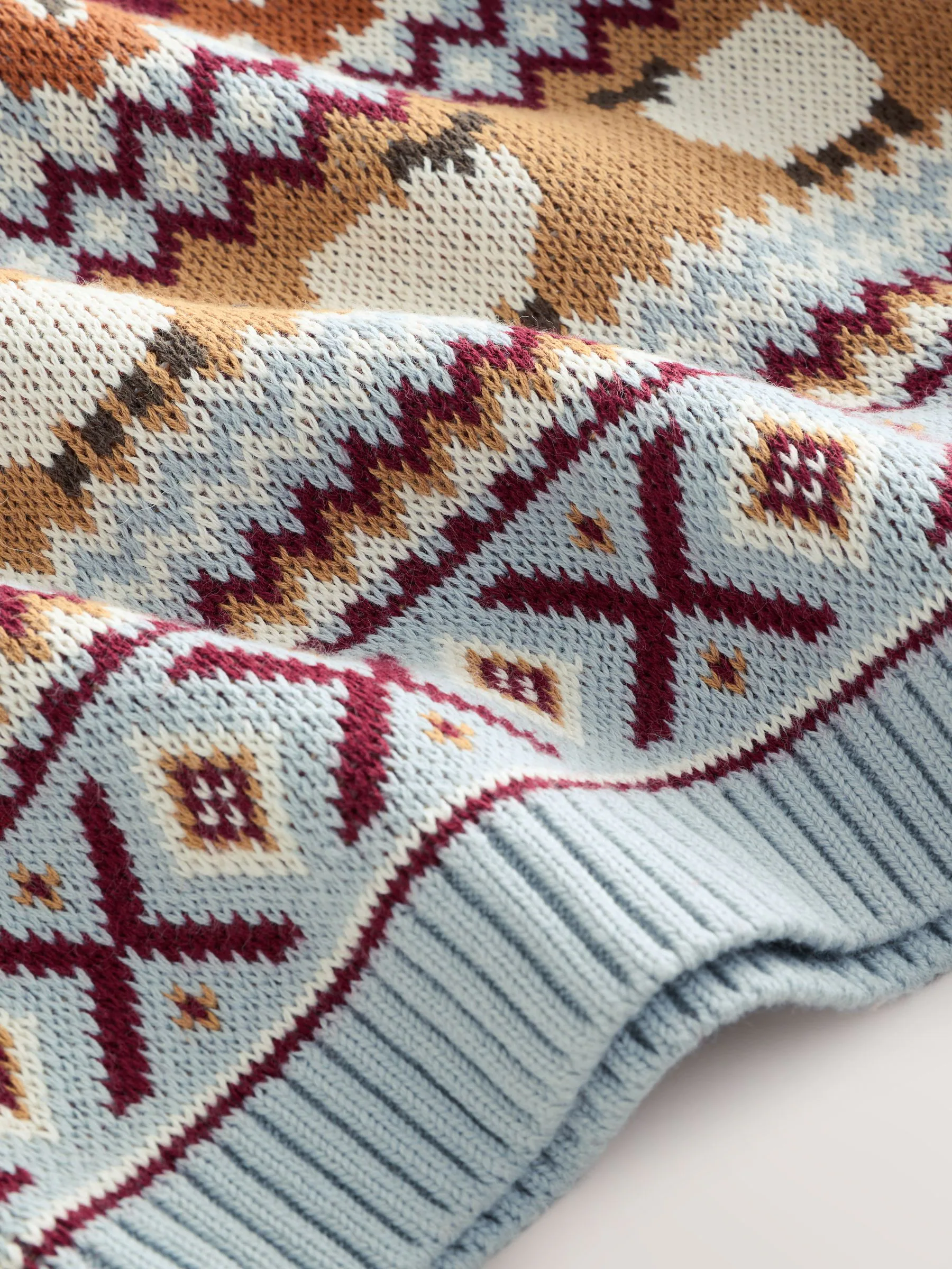 Lichtblauw - Gebreide trui met fairisle-motief en ronde hals (3mnd -7jr)