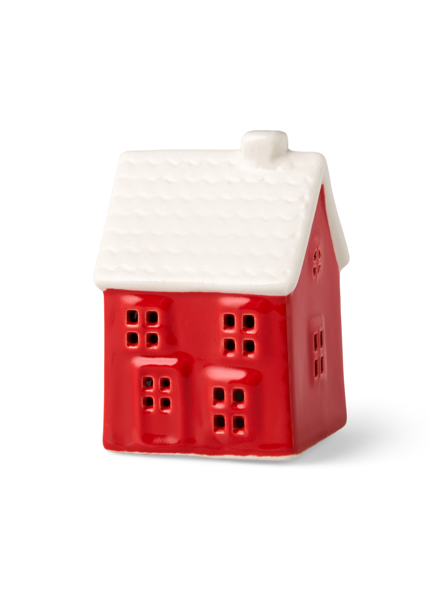 Dekorativt hus med LED | Porcelæn. 6 x 5,8 x 9 cm. | Red