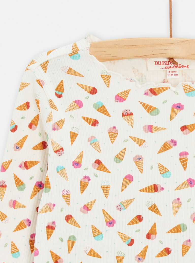 T-shirt blanc manches longues imprimé glace pour fille