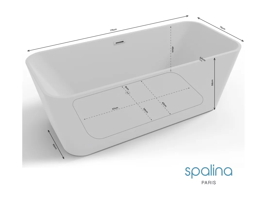 Baignoire îlot rectangulaire STELLAR L. 170 x l. 75 cm, by SPALINA