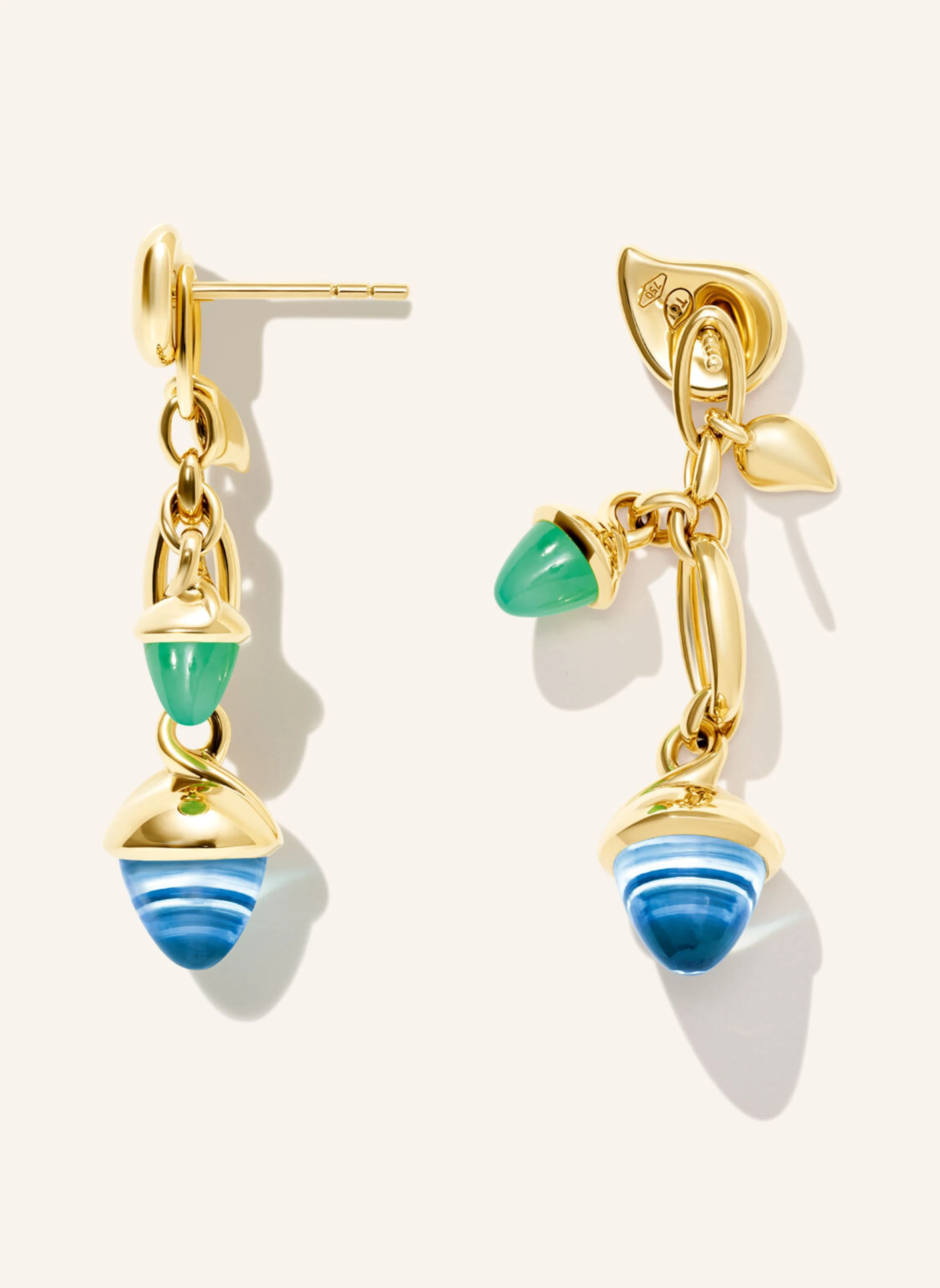 TAMARA COMOLLI Ohrringe OHRRINGE MIKADO DANGLING 2 ACORNS - 'LAGOON' 18K Gelbgold