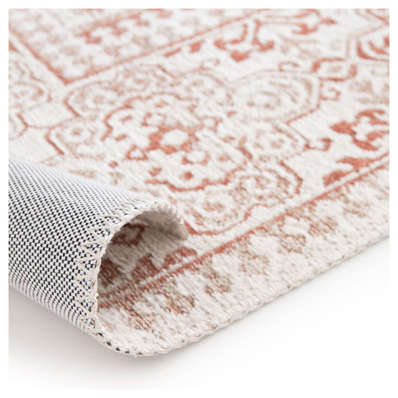 Tapis à motif oriental en tissus chenille recyclé - janah - crème et rouge brique - 120 x 170 cm