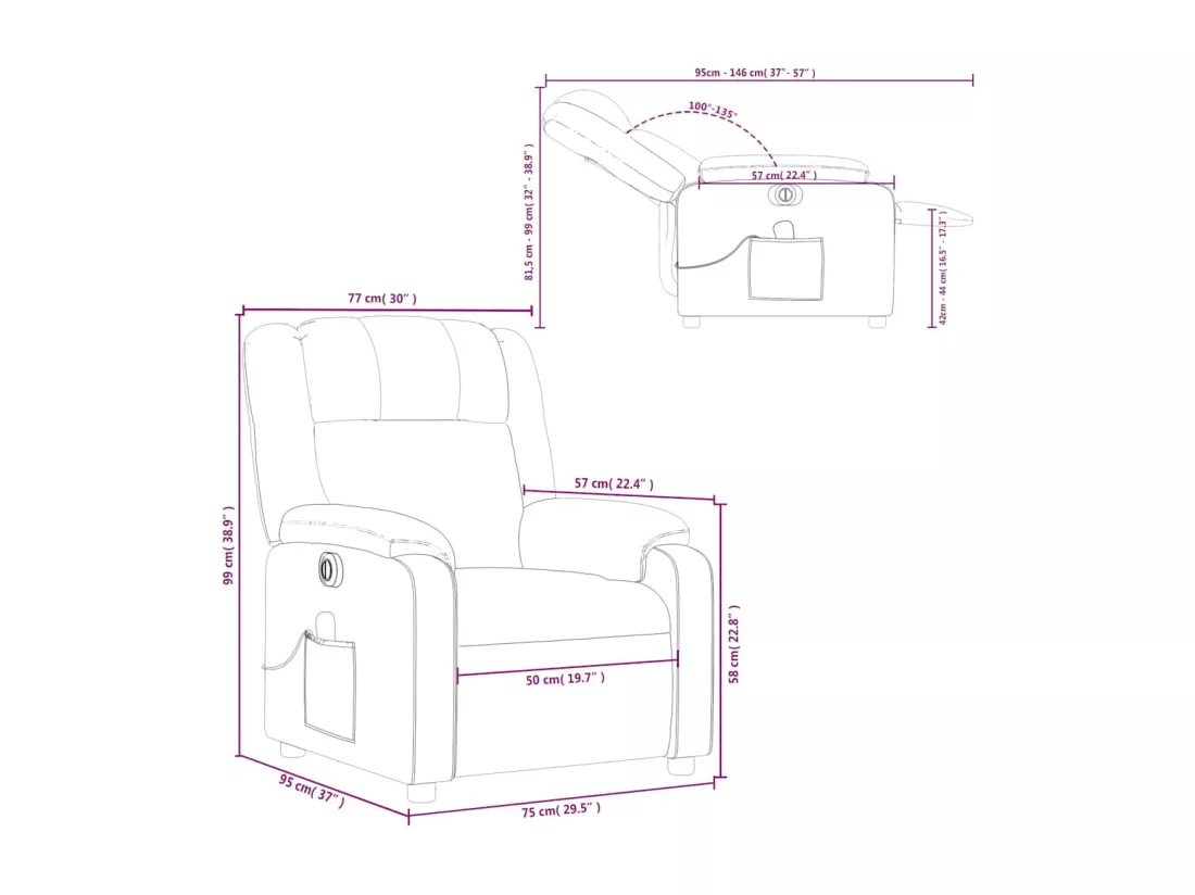 Fauteuil de massage inclinable électrique gris similicuir