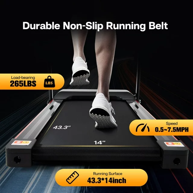 Esteira dobrável portátil de 2,5 HP para corrida e caminhada, compacta, com 12 programas predefinidos, visor LED, Bluetooth para música e fácil montagem para uso doméstico.