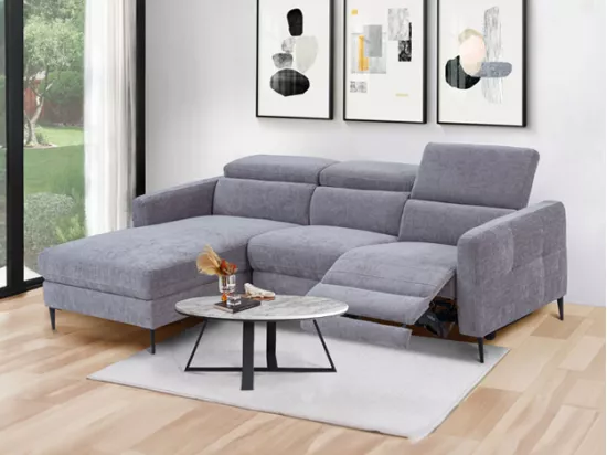 Canapé d'angle gauche relax électrique en tissu gris FUSETA