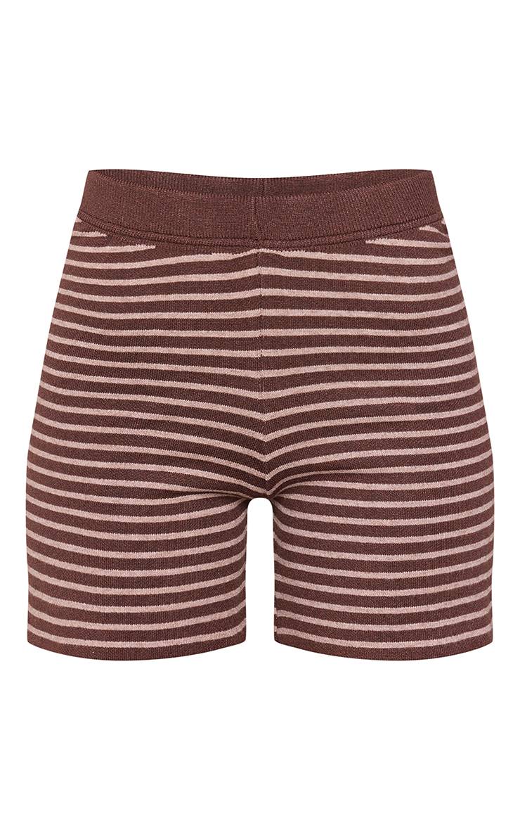 Marron Short Ajusté En Maille Rayée Tall