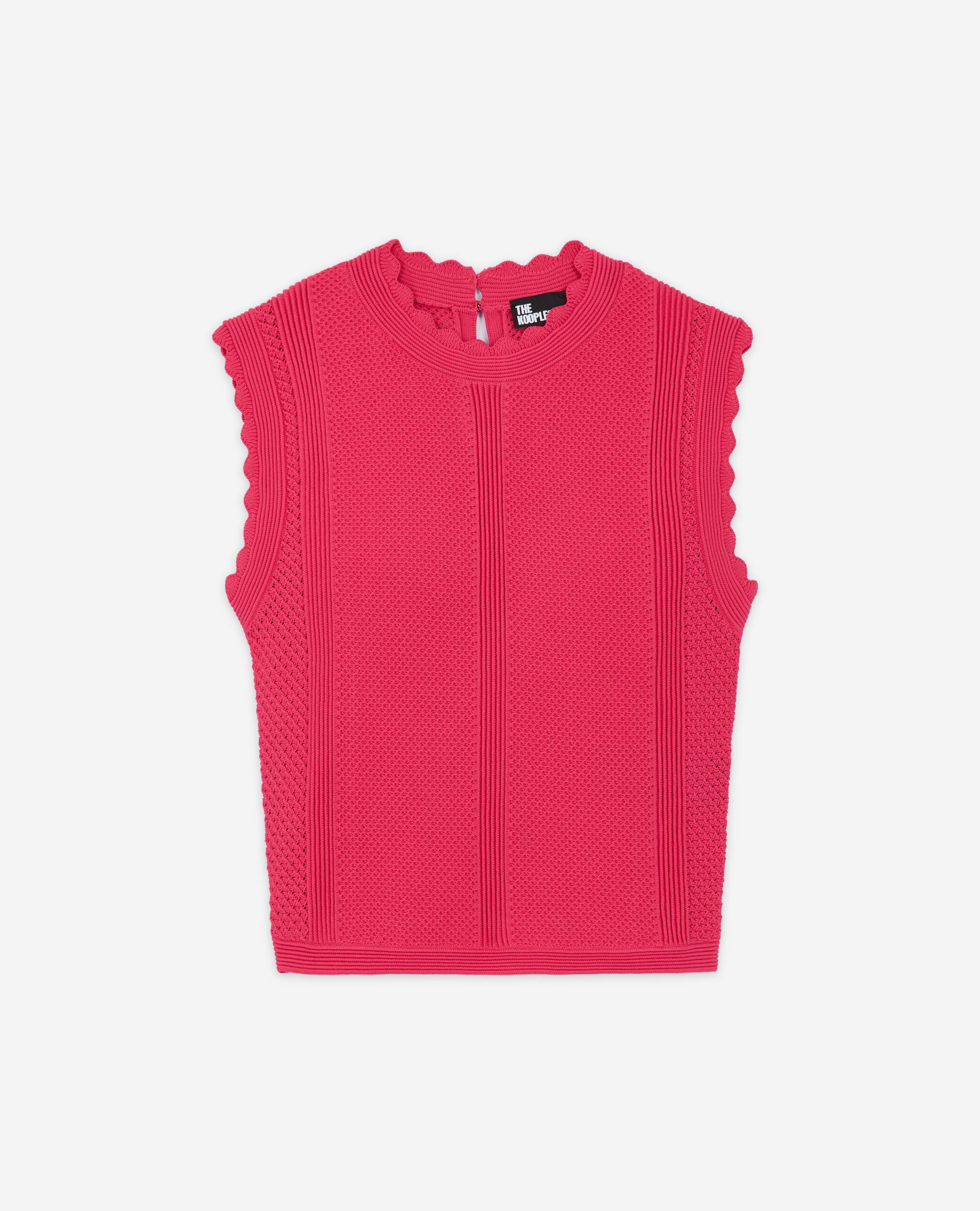 Top rose court en maille ajourée