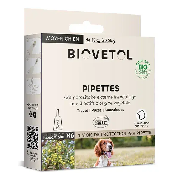 Biovetol - Antiparasitário - Pipetas Orgânicas para Cães de Porte Médio - 3ml (x6)