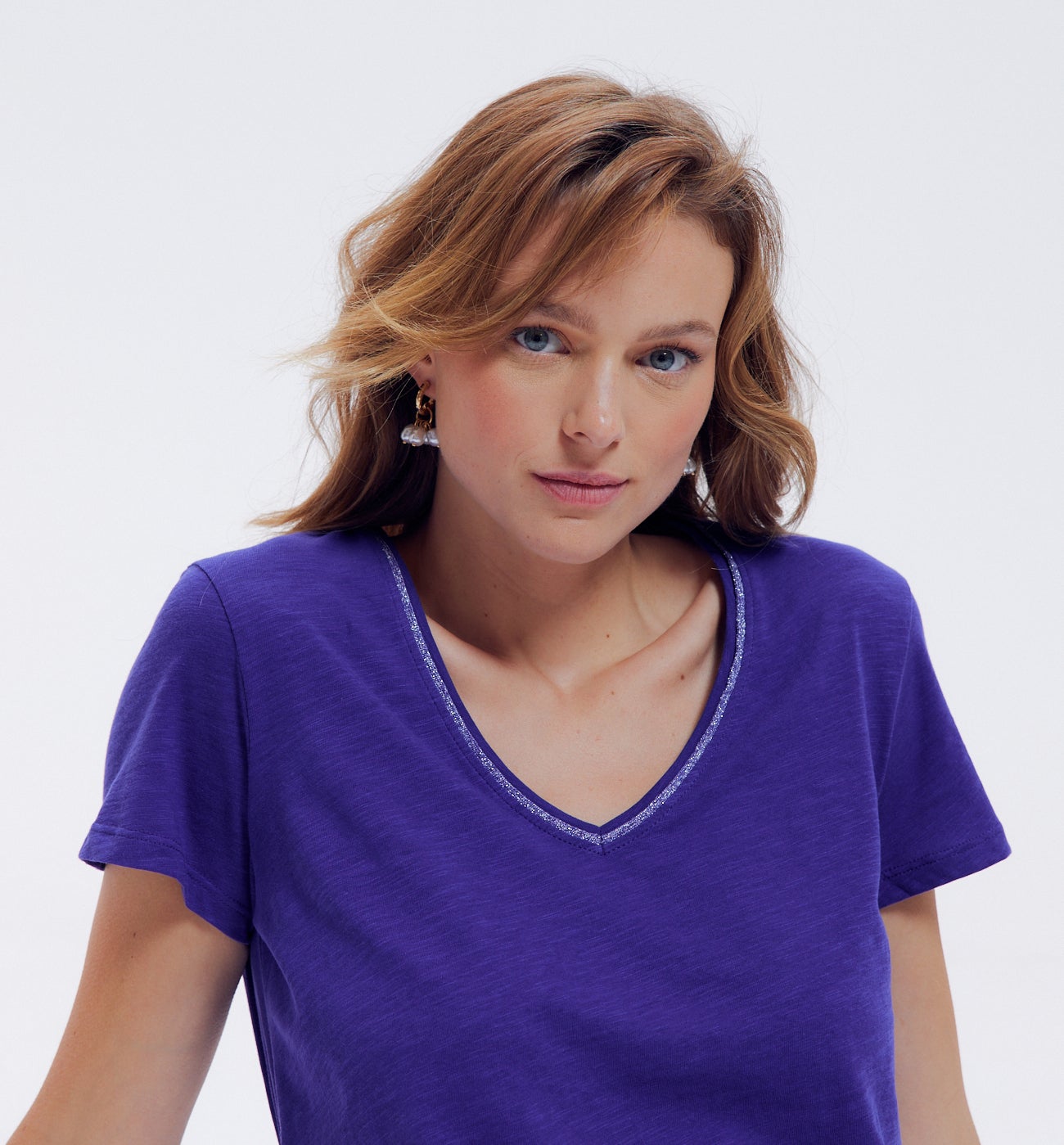 T-shirt col V Femme - Bleu