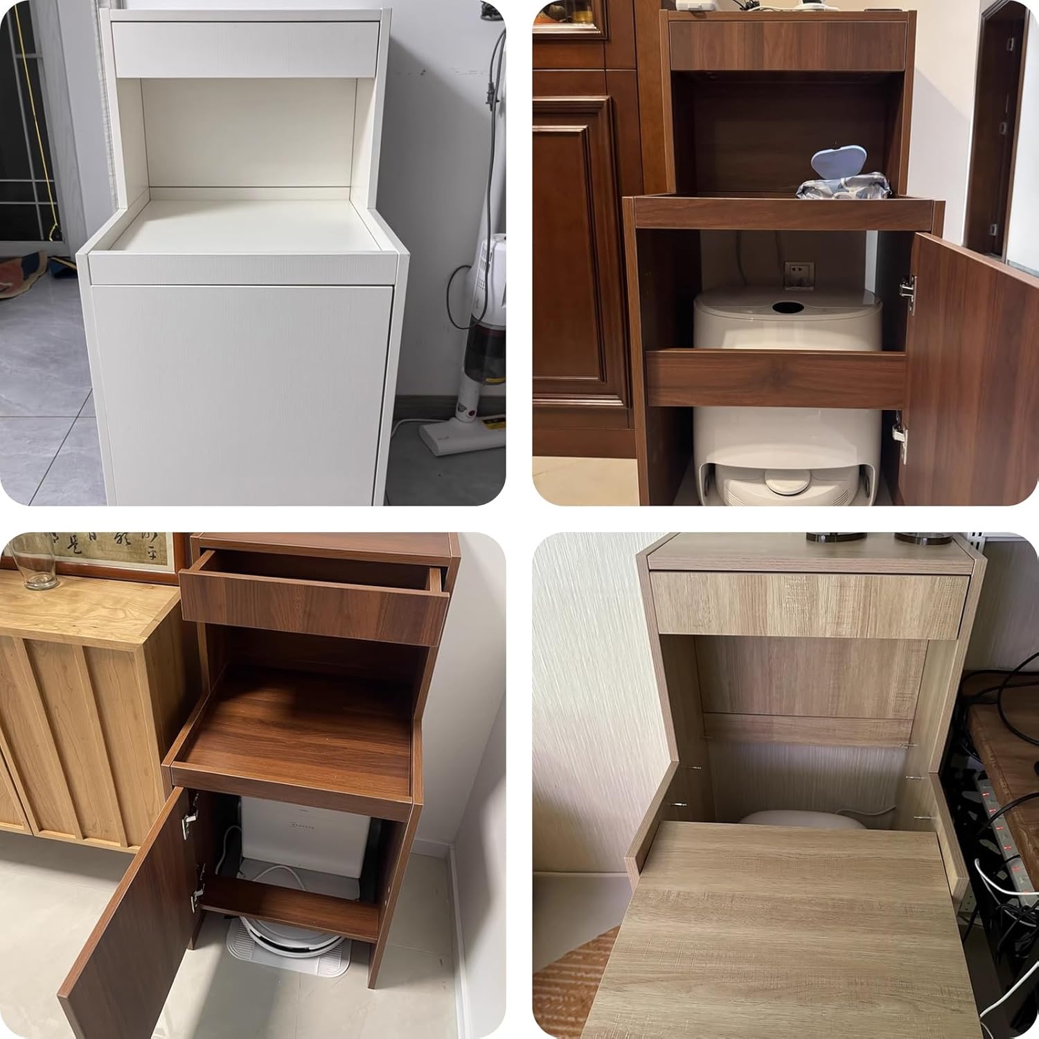Smart Robot Vakuumschrank Holz-Finish Kehrroboter-Aufbewahrungsschrank Einfacher Wasserwechsel Aufbewahrungs-Beistell für Wohnzimmer Schlafzimmer(Gray)
