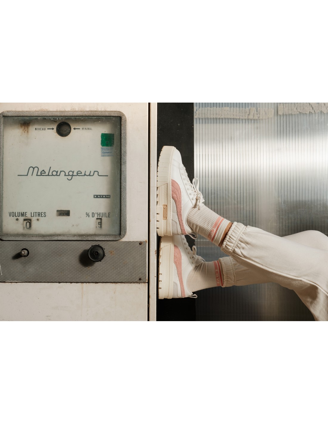 puma Sneakers compensées femme mayze thrifted cuir blanc/rose