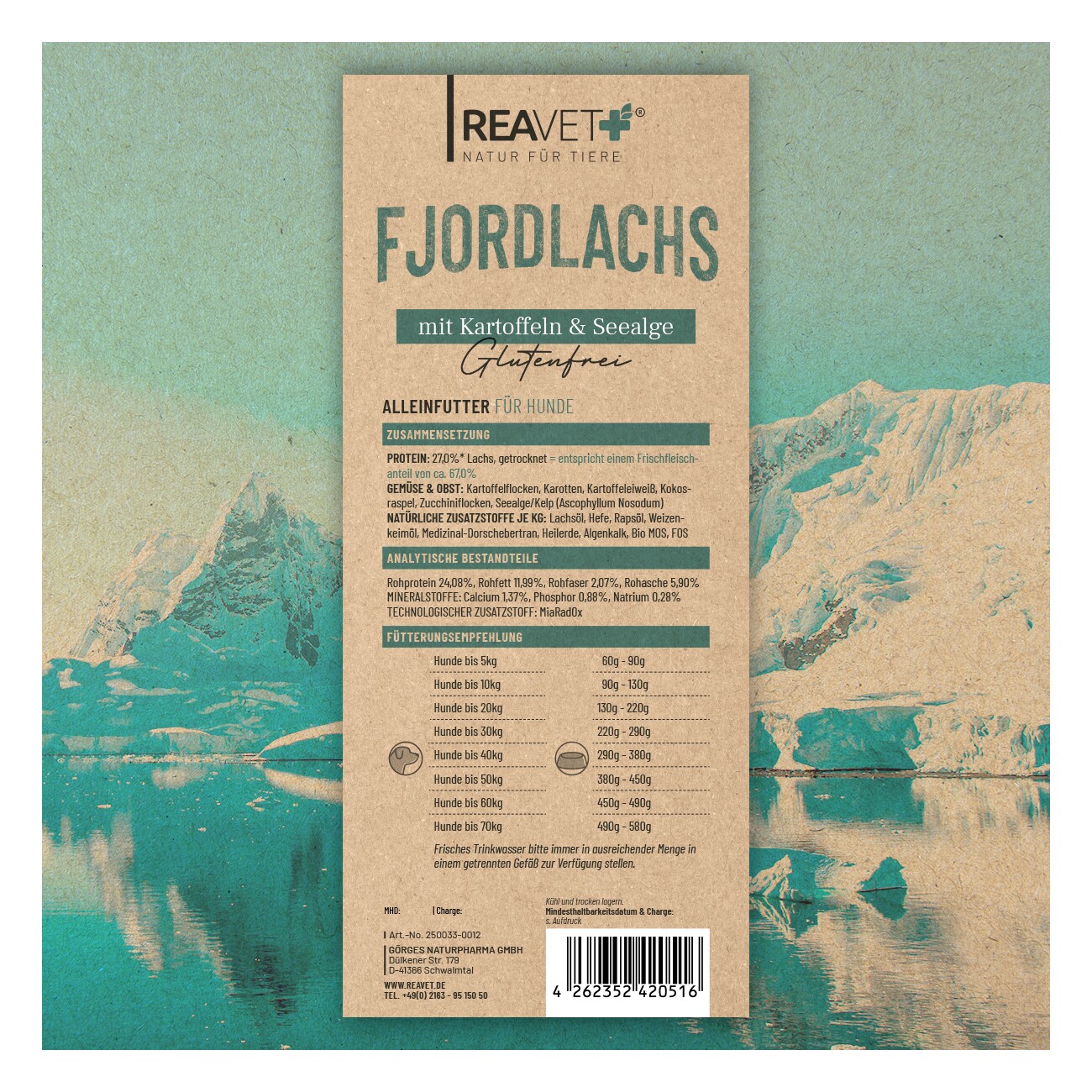REAVET Trockenfutter Fjordlachs mit Kartoffeln & Seealge 12kg