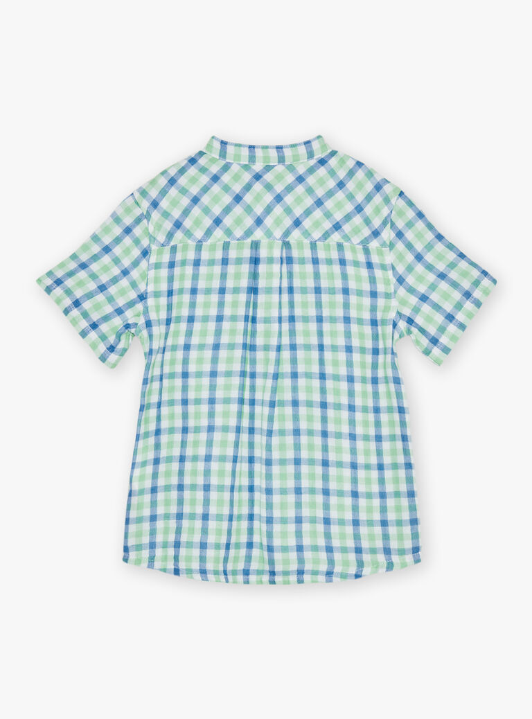 Chemise blanche à carreaux vert et bleu
