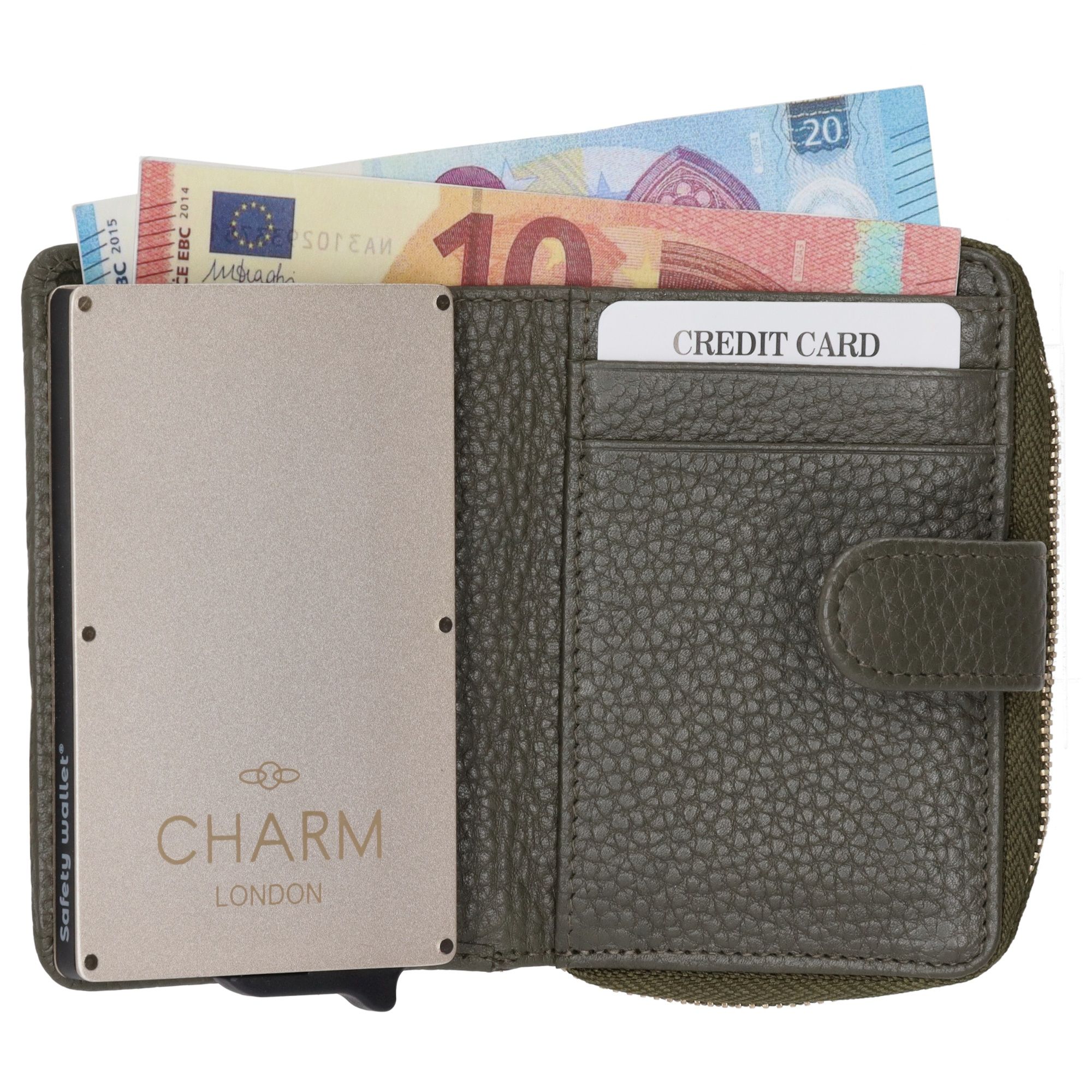 Charm London Washington Creditcard Etui Rits Donkergroen