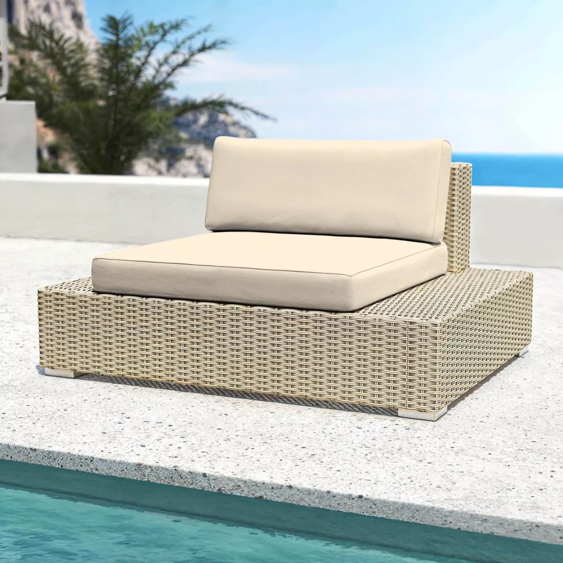 Fauteuil de jardin en résine tressée Palma Gris et beige