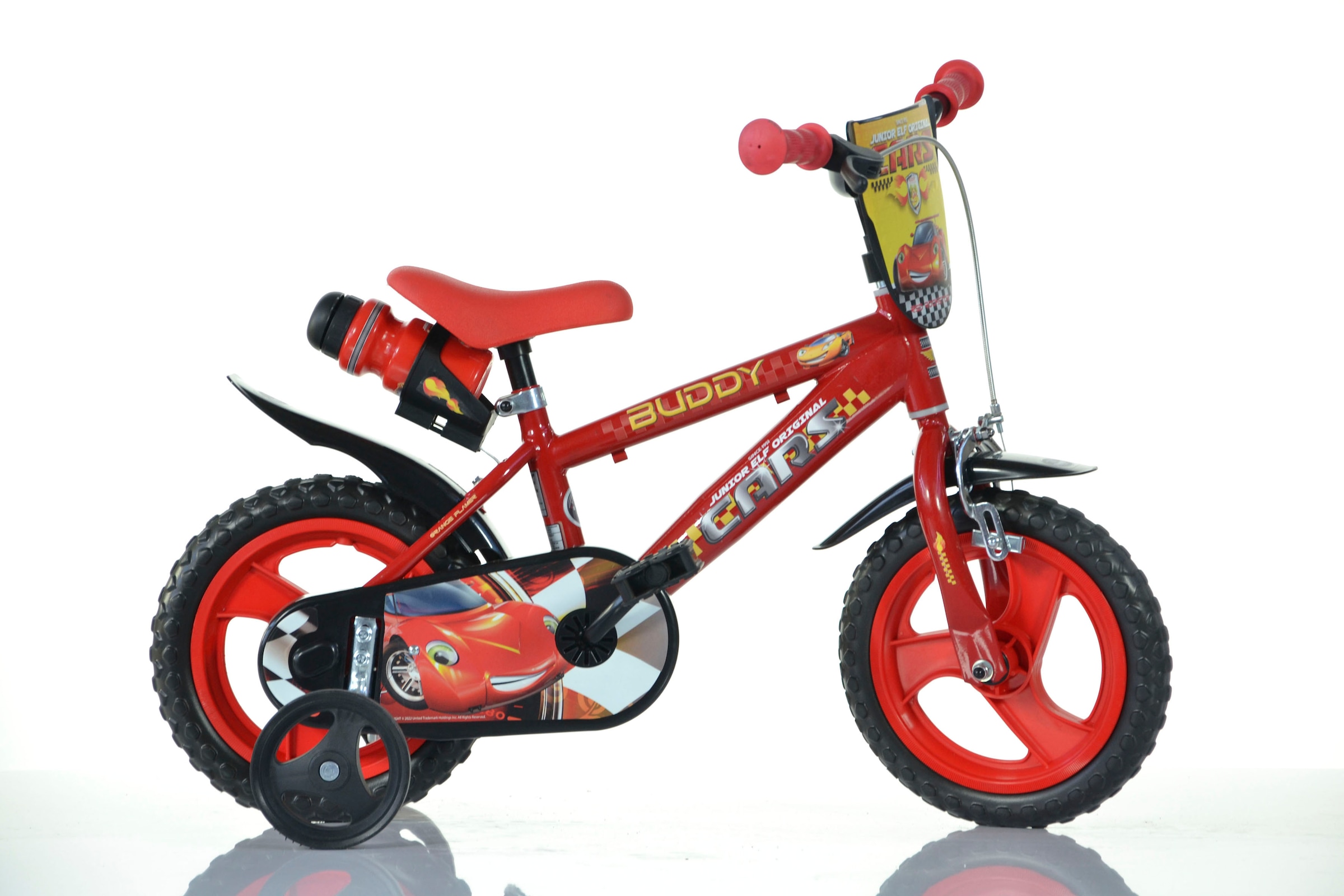 Dino Kinderfahrrad »Cars Buddy 12 Zoll« 1 Gang mit Stützrädern, Trinkflasche und Frontschild