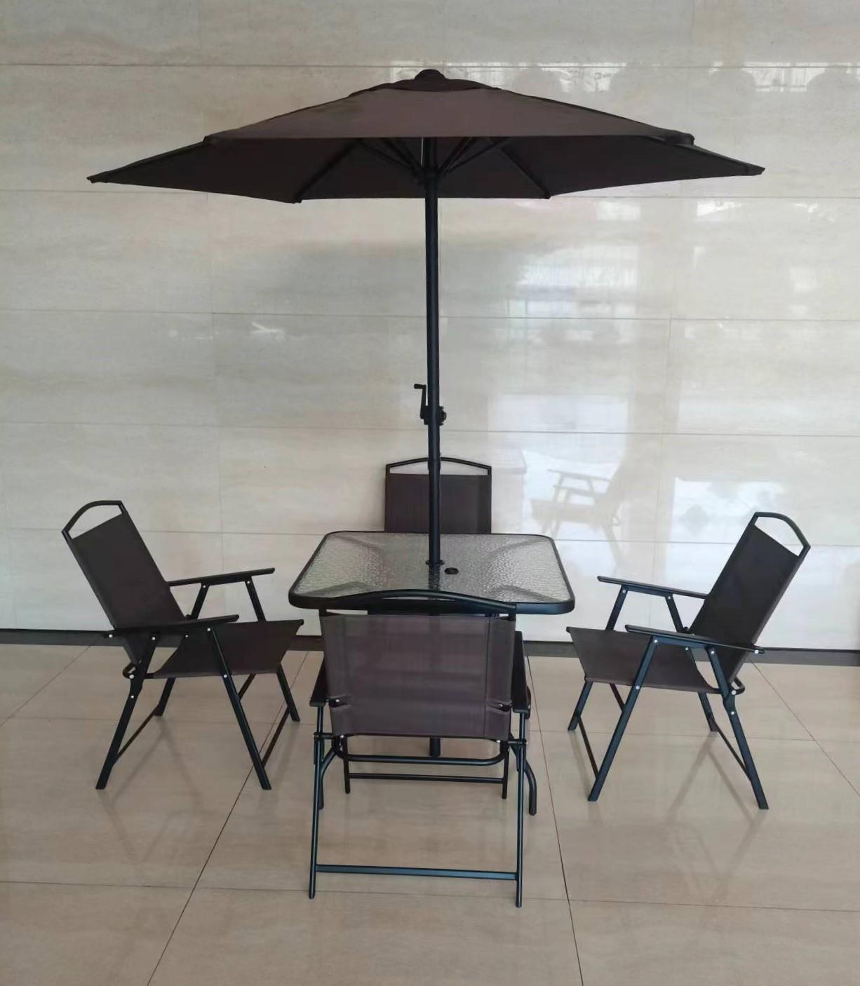 ENSEMBLE REPAS 4 CHAISES ET TABLE ET PARASOL