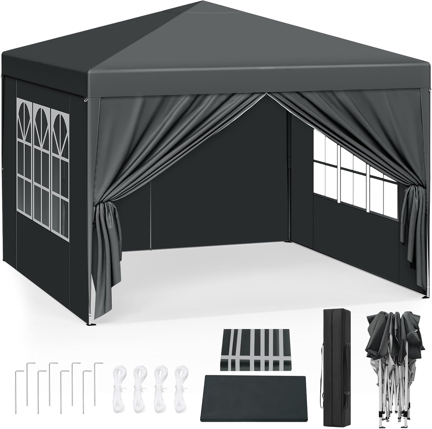 WOLTU Pop-Up wasserdichter Faltpavillon Sonnenschutz Event Pavillon mit Seitenwänden Gartenpavillon auf Terrasse Camping Festival Pagodenzelt aus Oxford Metallrahmen 3 x 3 m Anthrazit