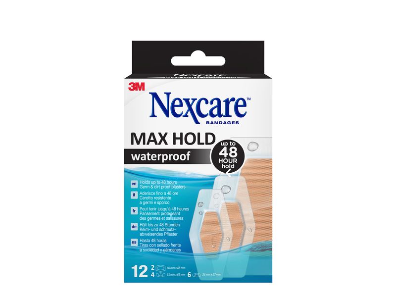 3M Nexcare Max Hold Waterproof 3 Grössen, 12 Stück Wasserfestes Wundpflaster