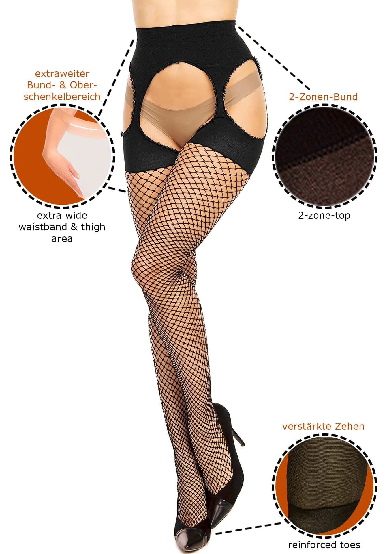 GLAMORY Netzstrumpfhose »Mesh Ouvert« Plus Size, Ouvert
