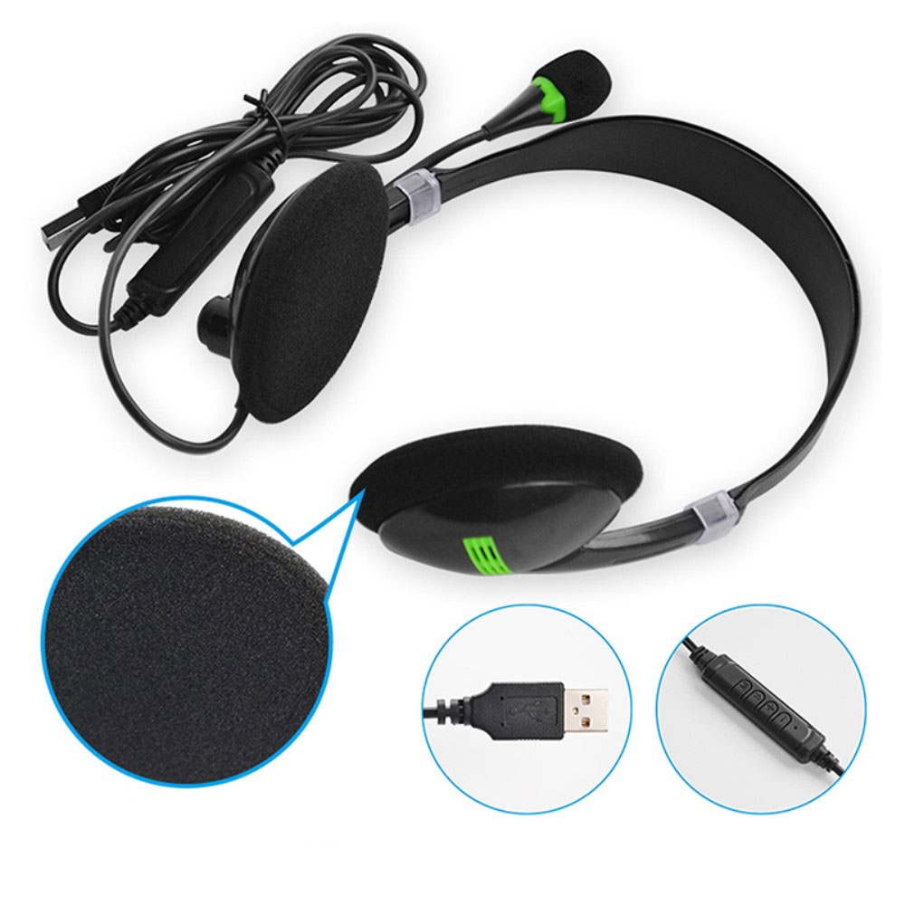 USB Kopfhörer Headset mit Mikrofon   Noise Cancelling - Schwarz / Grün