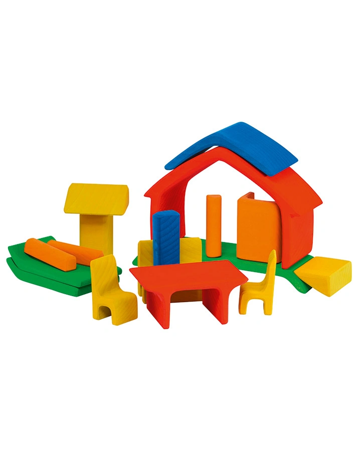 Formenspiel HAUS MIT MÖBELN aus Holz in bunt