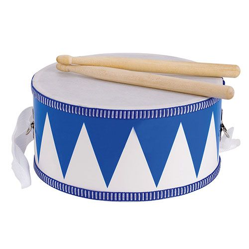 Goki trommel met draagriem - blauw-wit
