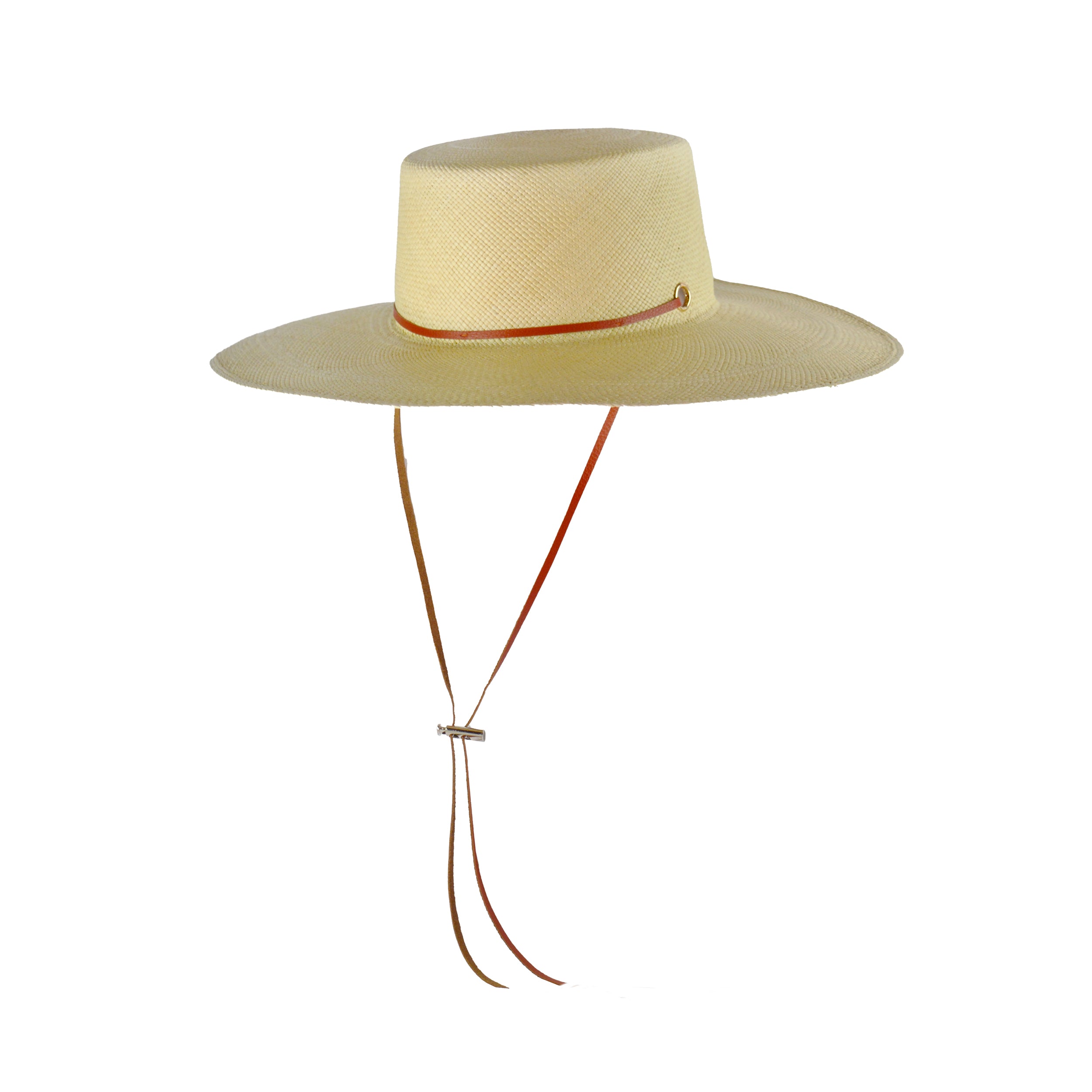 Chapeau en cuir cordovan à longs bords avec bandeau en cuir