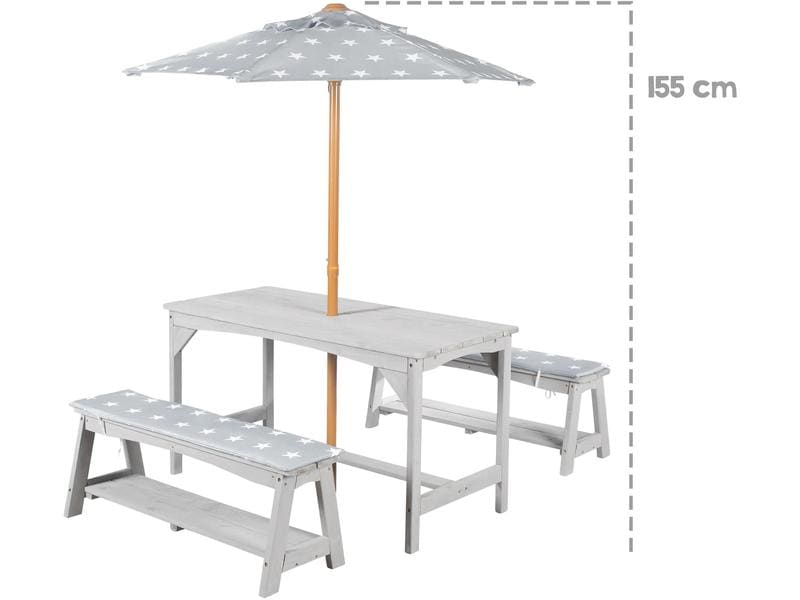 roba Little Stars Grau Sitzgruppe mit Sitzauflage und Schirm