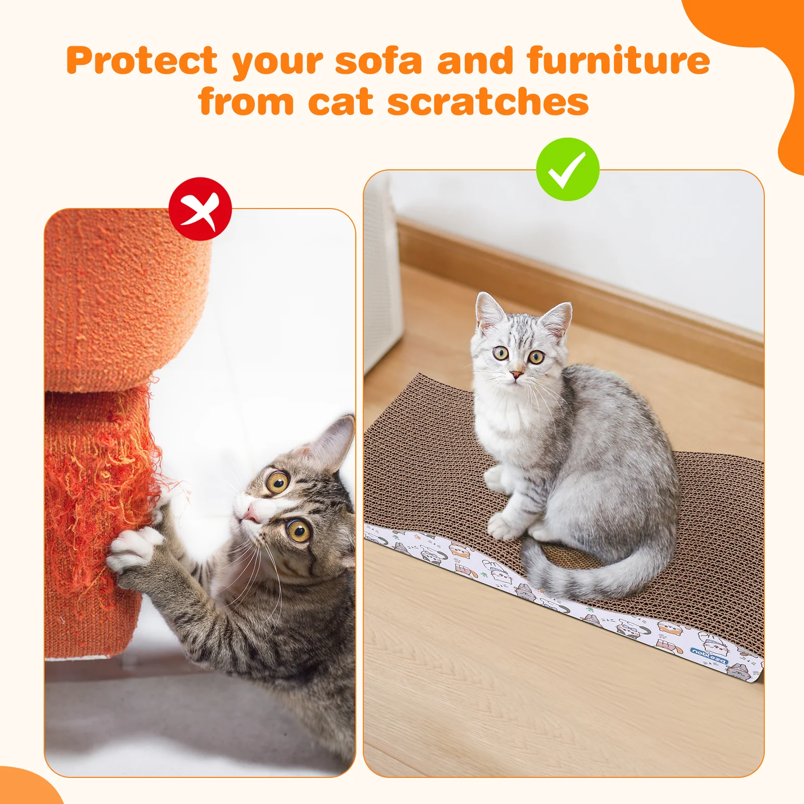 Nobleza Conjunto de 2 Arranhadores para Gatos em Papelão Ondulado com Catnip, 44 x 22 cm