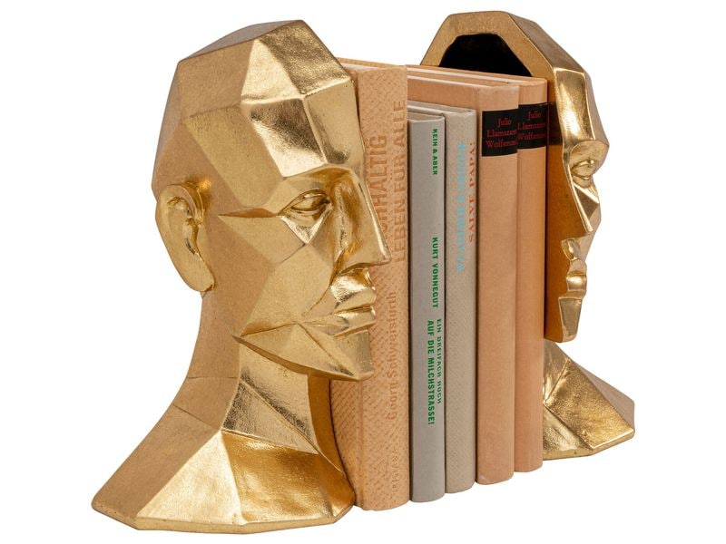 Kare Buchstütze Face 2er Set, Gold Buchstützen für das Bücherregal
