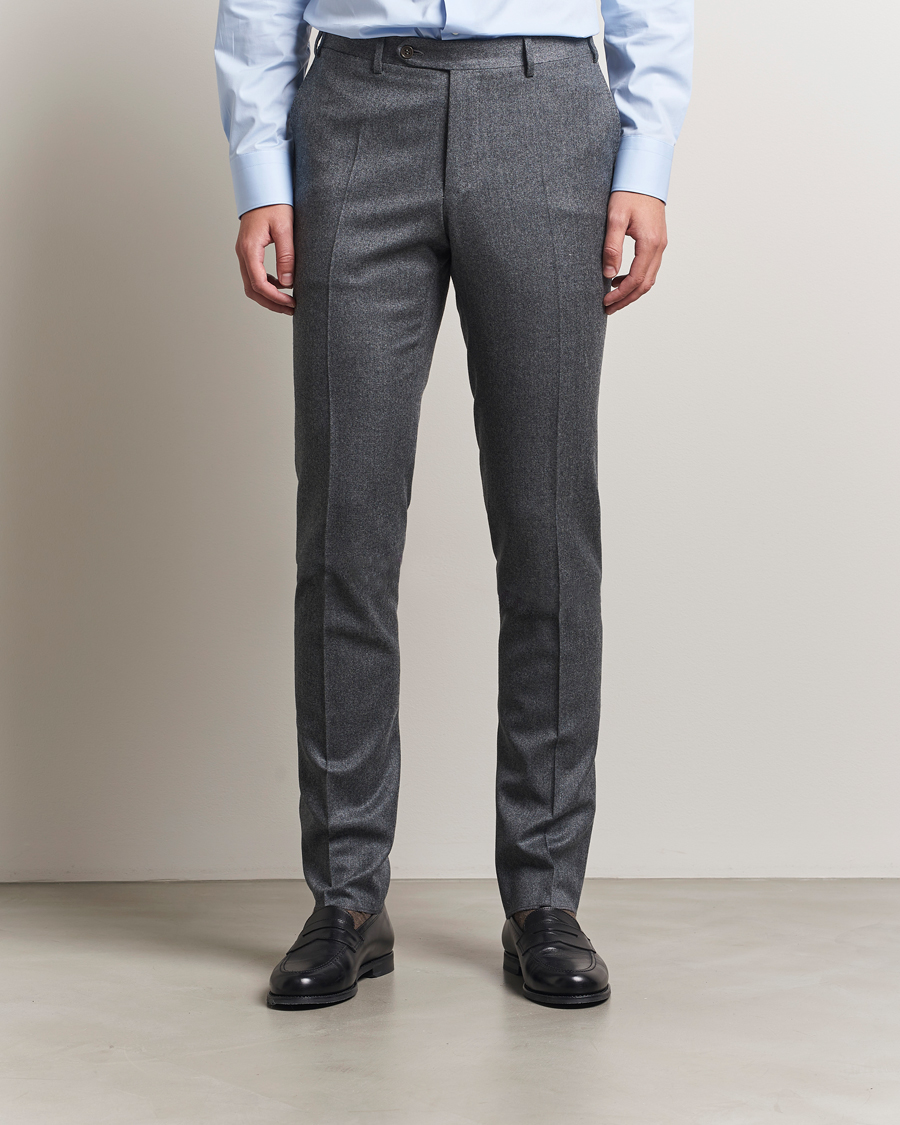 Canali Slim Fit Flannel Trousers Grey Melange