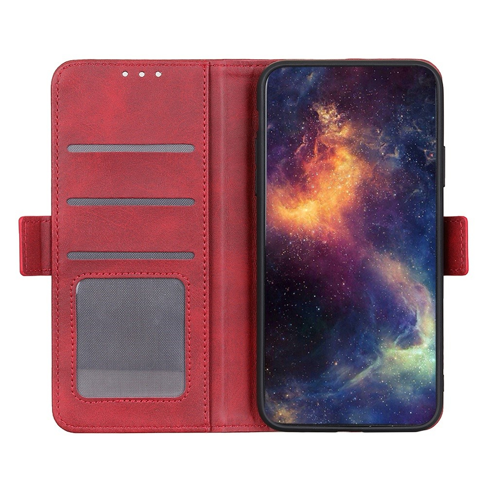iPhone 15 Pro Vintage Leder Tasche Flip Cover mit Kartenfächer - Rot