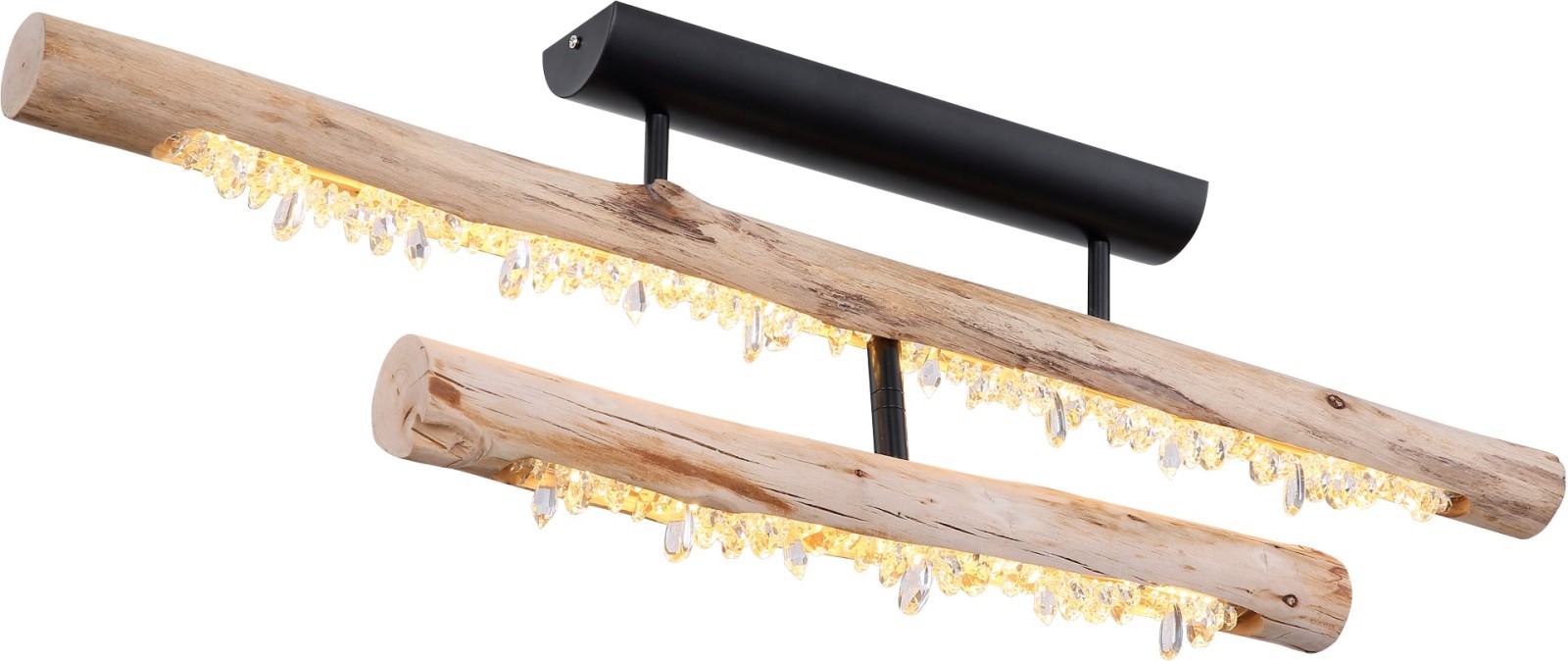 LED-Deckenleuchte - schwarz matt - Holzoptik - Acrylkristalle