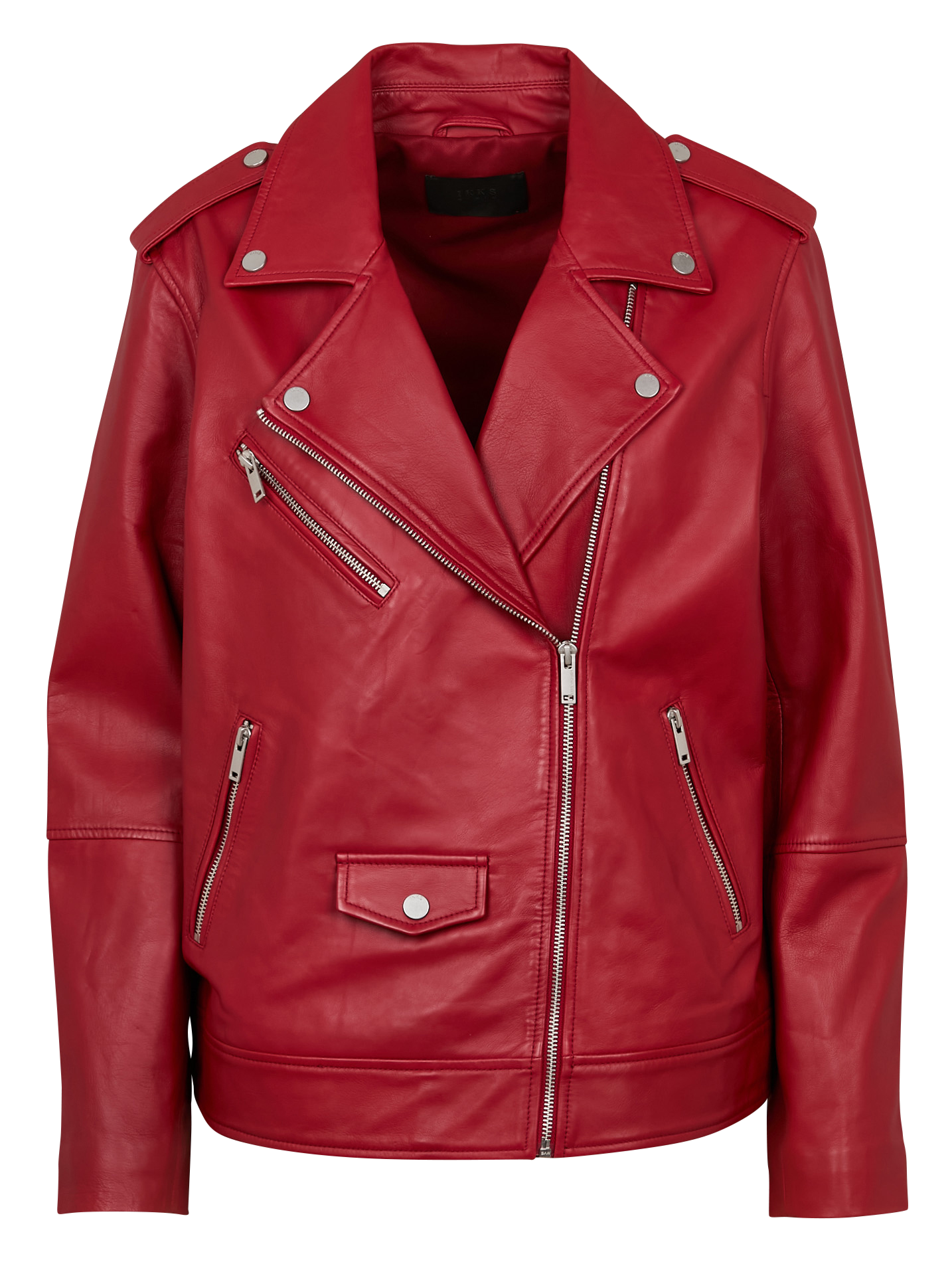 Veste ample col à revers en cuir | Rouge