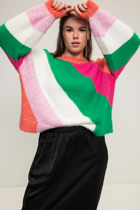 Pullover, oversized, Blockstreifen, Rundhals, Langarm