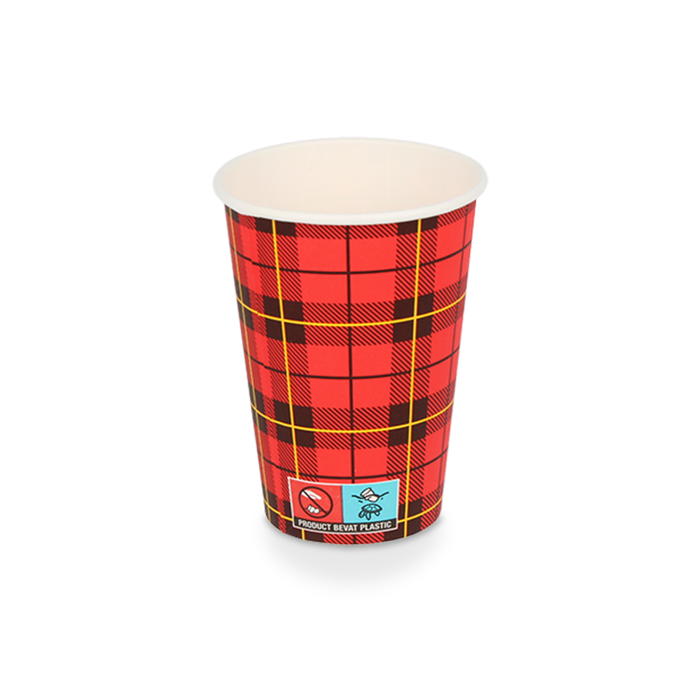 Kartonnen koffiebeker 180cc 7.5oz Ø70mm Schotse ruit scotty