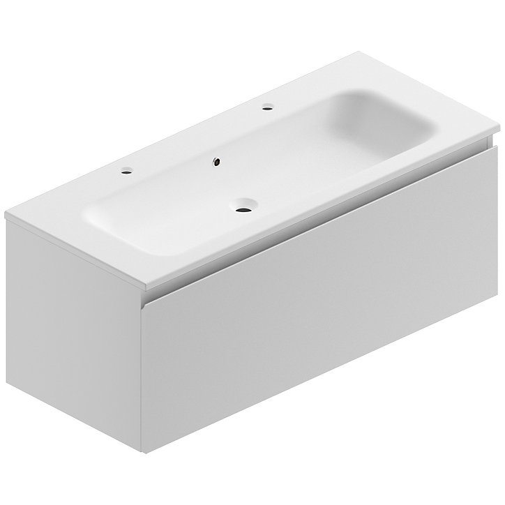 Meuble sous vasque à suspendre Pura blanc 120 cm + plan vasque en résine blanc mat