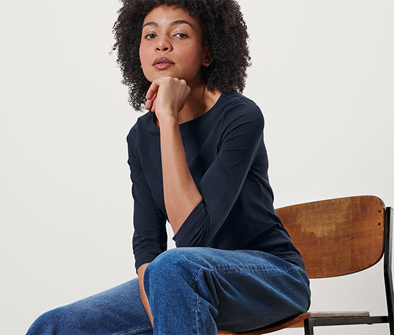 Shirt mit 3/4-Arm, dunkelblau