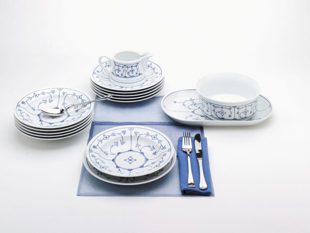 KAHLA Tafelservice TRADITION Blau Saks 12-teilig Porzellan weiß/blau