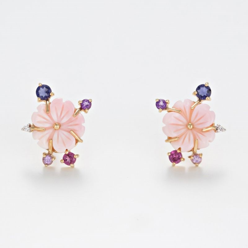 Boucles d'oreilles Or Jaune Diamant et Pierre précieuses