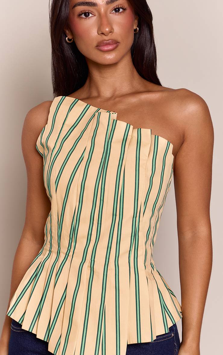 Multicolore Top Bandeau Asymétrique Plissé À Rayures Crème Petite