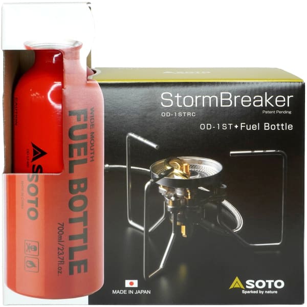 Réchaud multi combustible SOTO SOTO STORMBREAKER + 700ML FUEL BOTTLE RED