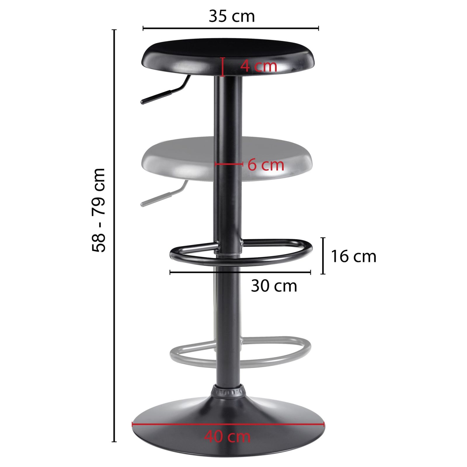 Barhocker - schwarz - Metall - 40 cm