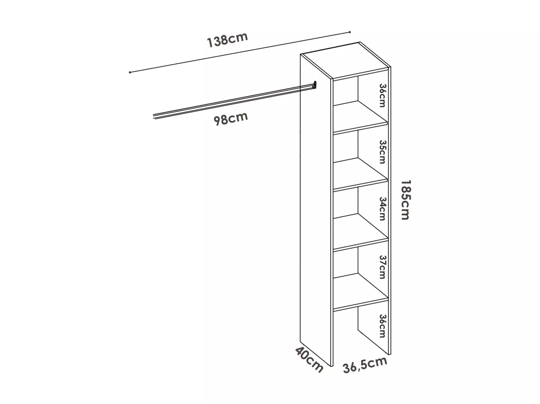Kit armoire dressing d'angle en bois mélaminé coloris blanc - Longueur 226 x Profondeur 79 x Hauteur 185 cm
